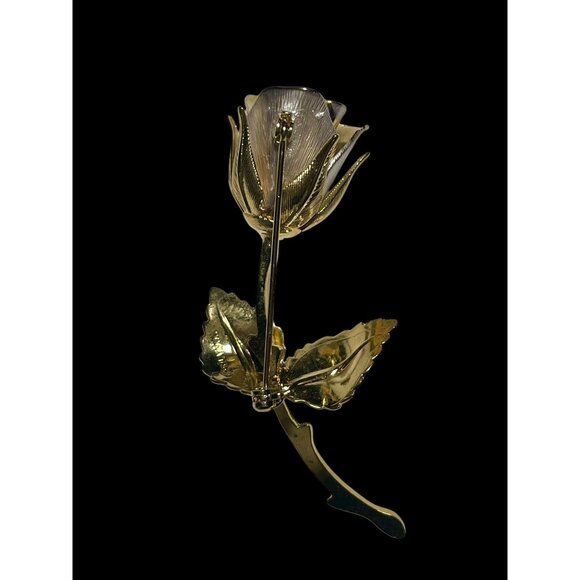 Giovanni Brushed Gold and Silver Tone Rose Flower Signed Vintage Brooch Pin - Picture 3 of 6